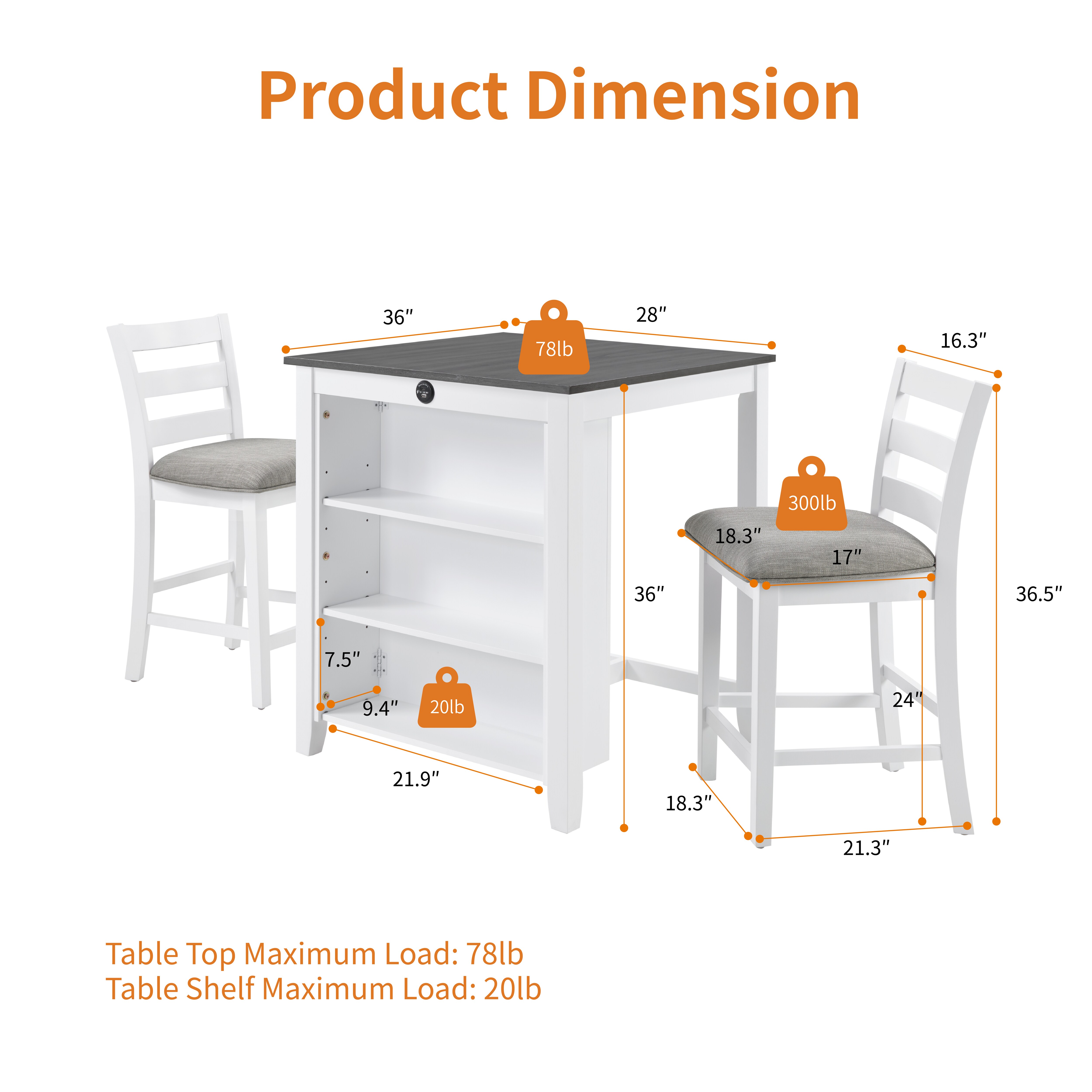 36" Modern Dining Table Set For 2 With Charging Station & 3-Tier Adjustable Storage | Space-Saving Kitchen Set With Upholstered Chairs For Small Spaces, Apartment,Off White_voghion.com
